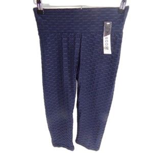 Xj Boost Womens Capri Shorts Blue Textured Stretch Pull On Cotton Blend SM/MED